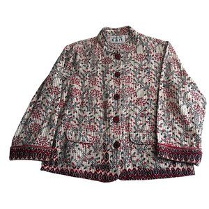 KEREN hart Cream Jacket with Red and Black Floral Print